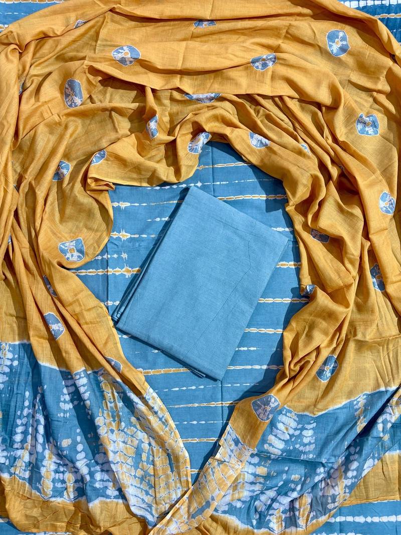 Multicolor cotton dress material with mul dupatta