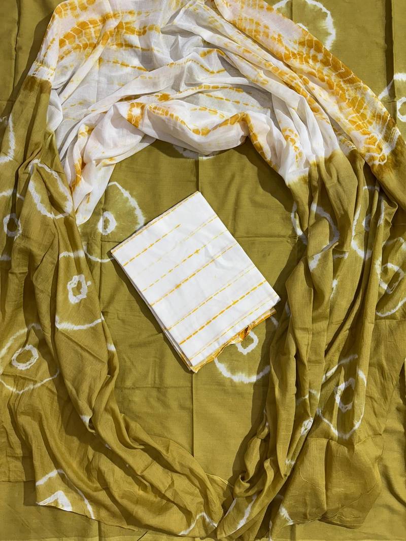 Multicolor cotton dress material with mul dupatta