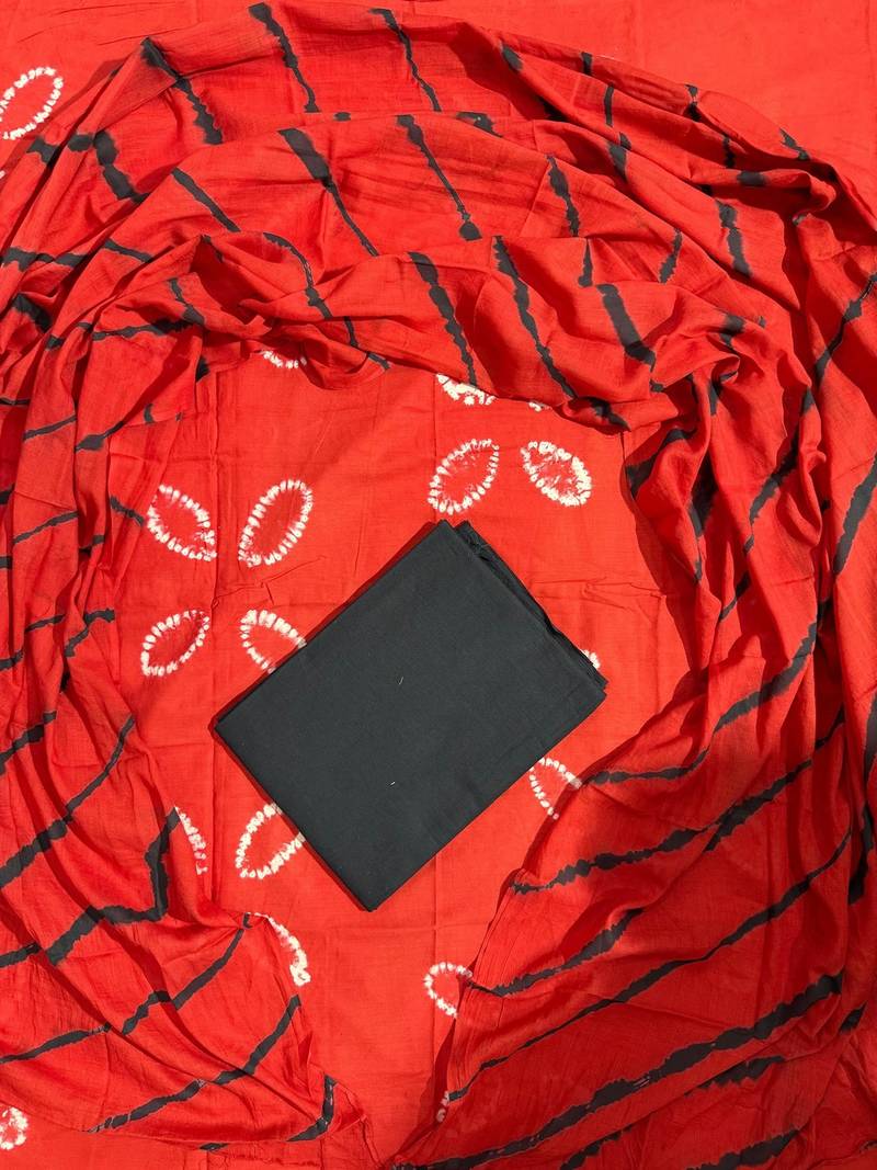 Multicolor cotton dress material with mul dupatta