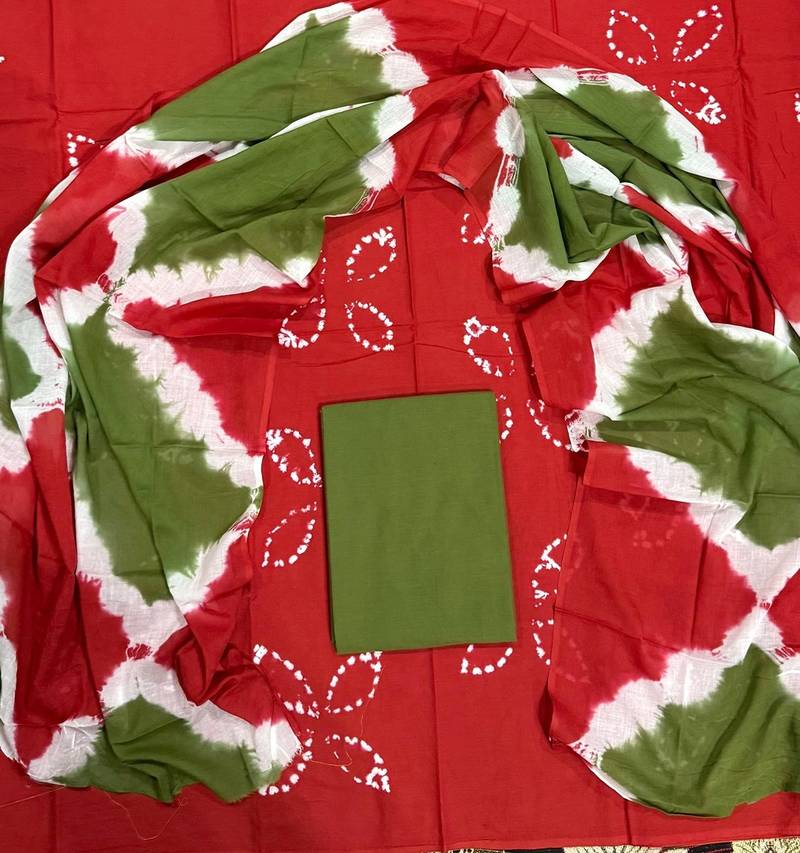 Multicolor cotton dress material with mul dupatta