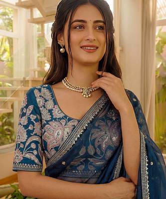 blue silk party wear saree with bangalore silk blouse 4