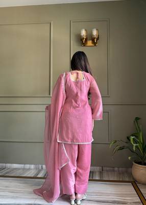 pink farshi style crunchy silk salwar suit with swarovski work  3