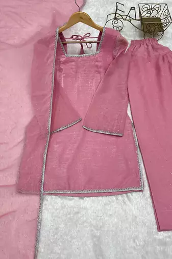 pink farshi style crunchy silk salwar suit with swarovski work 