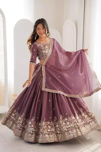purple shimmer embroidered a line wedding lehenga choli