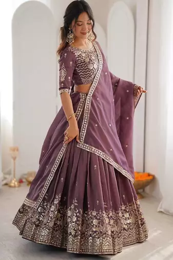 purple shimmer embroidered a line wedding lehenga choli