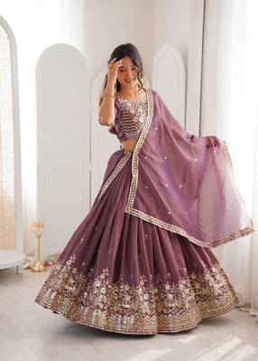 purple shimmer embroidered a line wedding lehenga choli 3