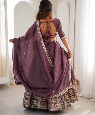 purple shimmer embroidered a line wedding lehenga choli 4
