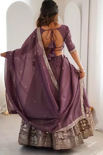 purple shimmer embroidered a line wedding lehenga choli