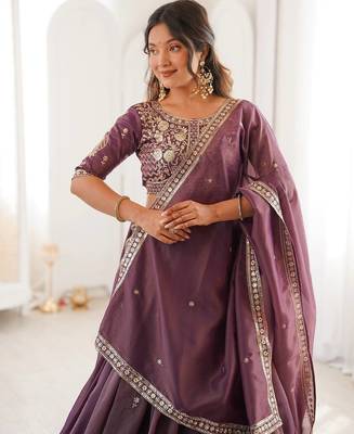 purple shimmer embroidered a line wedding lehenga choli 5