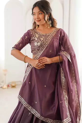purple shimmer embroidered a line wedding lehenga choli
