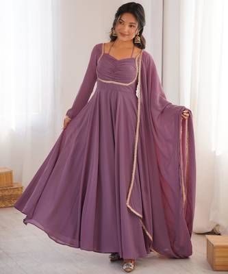 designer mauve pink georgette anarkali gown set with dupatta 1