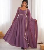 designer mauve pink georgette anarkali gown set with dupatta