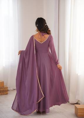 designer mauve pink georgette anarkali gown set with dupatta 3