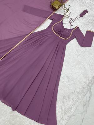 designer mauve pink georgette anarkali gown set with dupatta 4