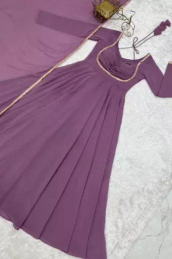 designer mauve pink georgette anarkali gown set with dupatta