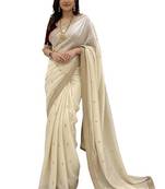 sadika Fendy Space Silk Saree with Sequin Embroidery and Heavy Gold Fancy Fringes Lace Border 