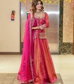 Pink silk embroidered lehenga set
