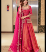 Pink silk embroidered lehenga set