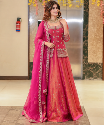 Pink silk embroidered lehenga set 2