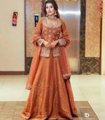 Brown silk embroidered lehenga set