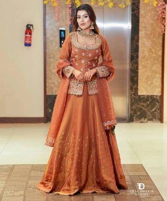 Brown silk embroidered lehenga set 2