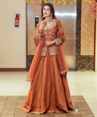 Brown silk embroidered lehenga set 3