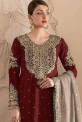 Maroon faux georgette embroidered sharara set 2