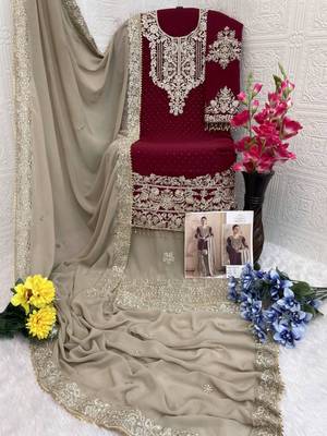 Maroon faux georgette embroidered sharara set 3