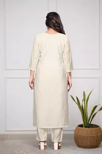 Off white viscose embroidered kurta set