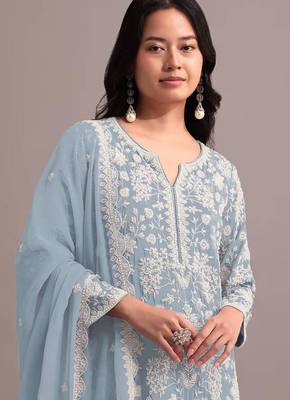 Blue faux georgette embroidered sharara set 2