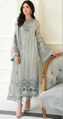 Sky blue faux georgette embroidered kurta set 1