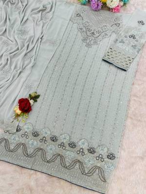 Sky blue faux georgette embroidered kurta set 2