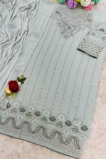 Sky blue faux georgette embroidered kurta set