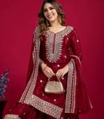Maroon art silk embroidered sharara set