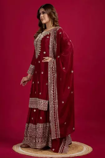 Maroon art silk embroidered sharara set