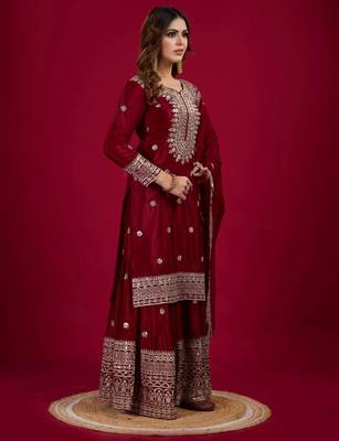 Maroon art silk embroidered sharara set 3