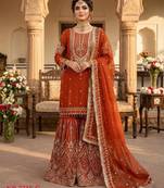 Orange georgette embroidered sharara set