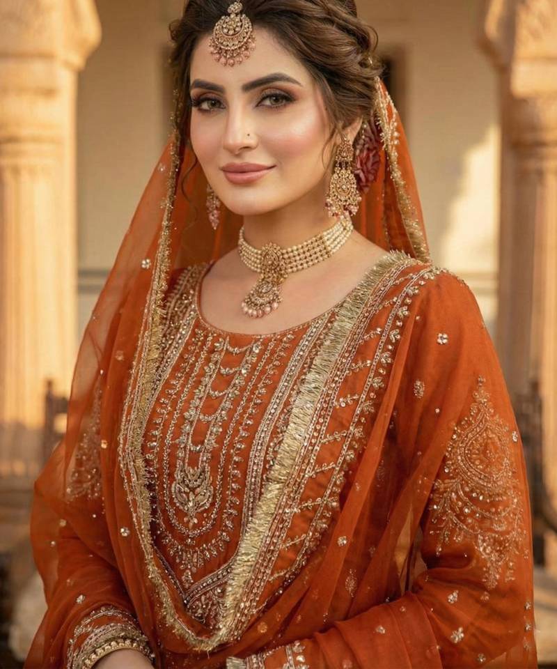 Orange georgette embroidered sharara set