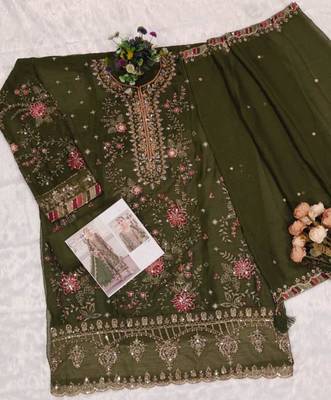 mehendi silk embroidered salwar suit 2