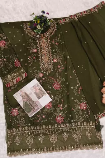 mehendi silk embroidered salwar suit
