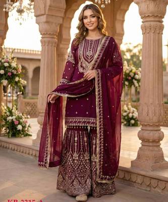 Purple georgette embroidered sharara set 1