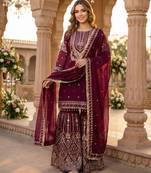 Purple georgette embroidered sharara set