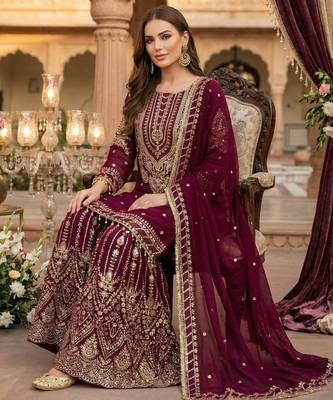 Purple georgette embroidered sharara set 3