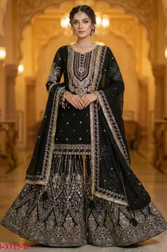 Black georgette embroidered sharara set