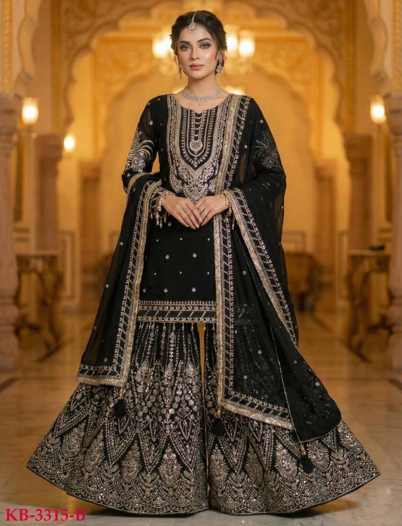 Black georgette embroidered sharara set