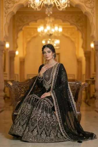 Black georgette embroidered sharara set