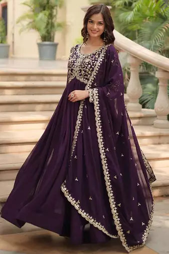 Wine georgette embroidered sharara set
