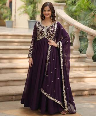 Wine georgette embroidered sharara set 1