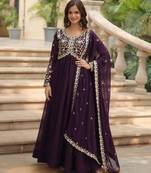 Wine georgette embroidered sharara set