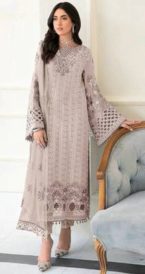 Beige faux georgette embroidered kurta set 1